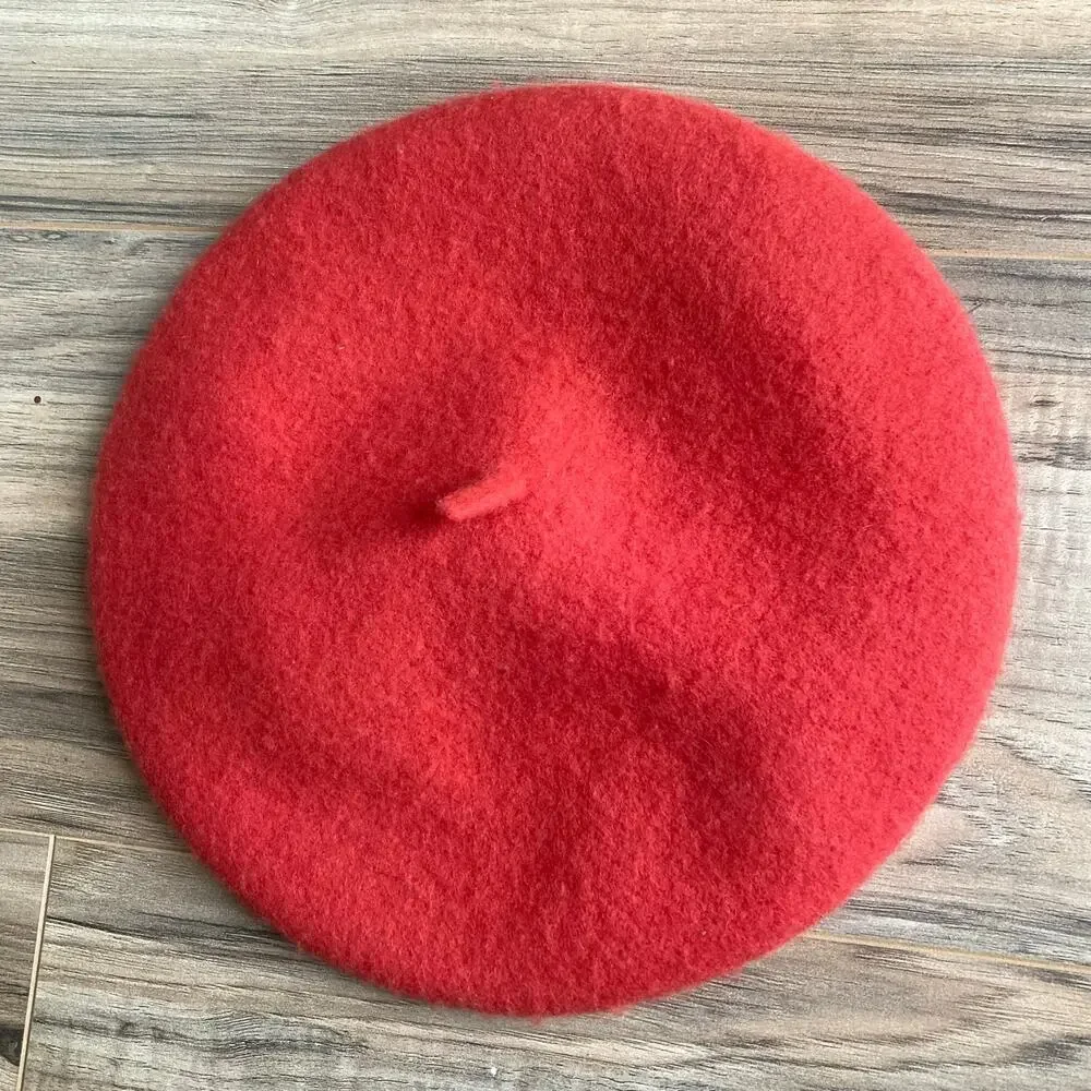 Lot Wool Beret Shawl Scarf Wrap Floral Embroider Orange-Red Pumpkin Fall Y'all